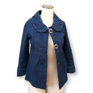 Karlie denim jacket coat pleated back and collar Size Small